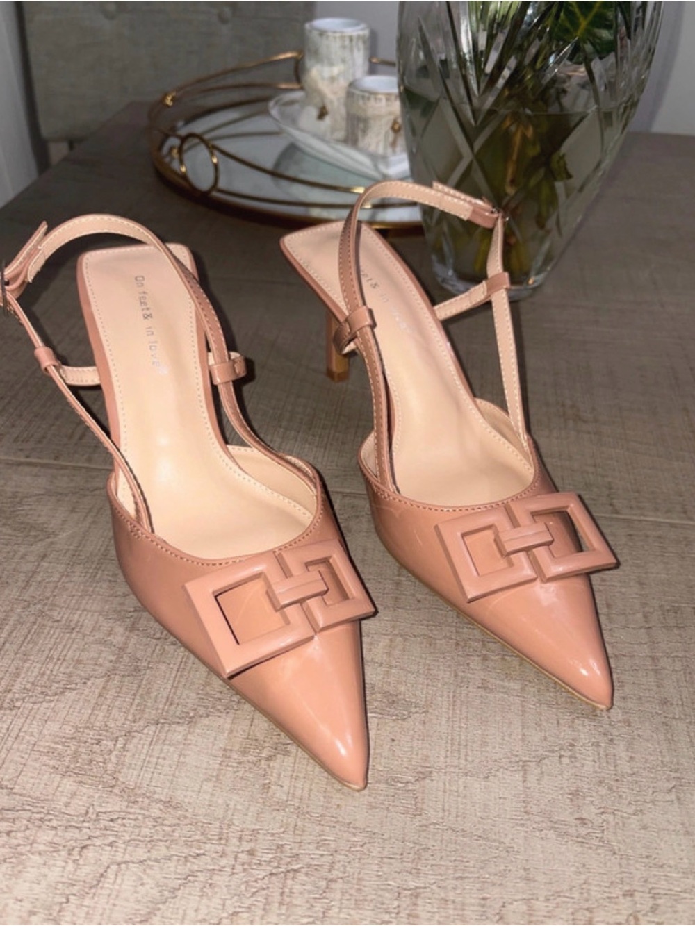 Pointed Slingback Pumps in Nude Pink